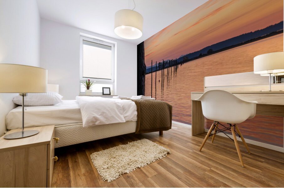 Dramatic sunset clouds over Possession Sound Everett in Washingt Mural print