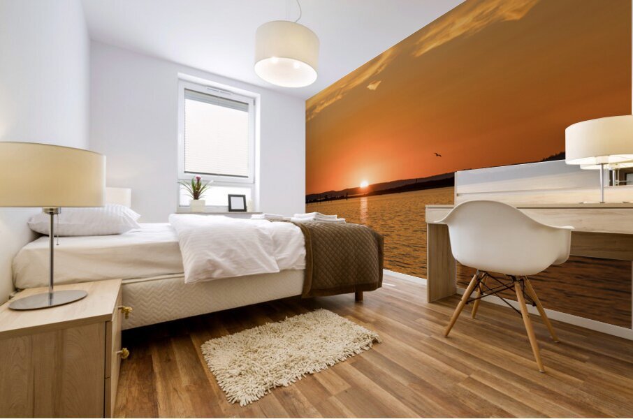 Dramatic sunset clouds over Possession Sound Everett in Washingt Mural print