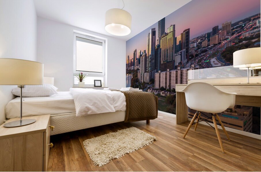 Rainey Historic district of Austin Texas aerial sunset view Mural print