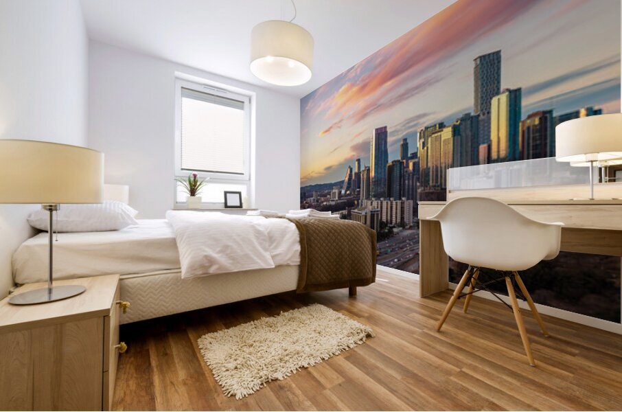 Wide panorama 2026 Austin skyline at sunset Mural print