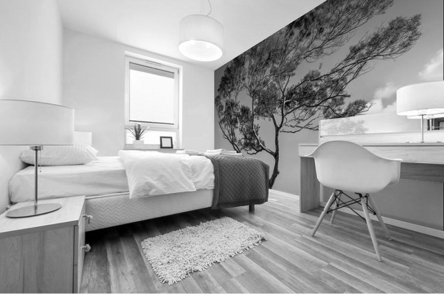 Solitary tree overlooks Waikiki in Black and White Mural print