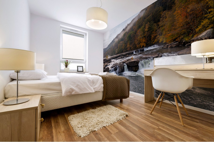 Cascades of the Valley Falls on a misty fall day Mural print