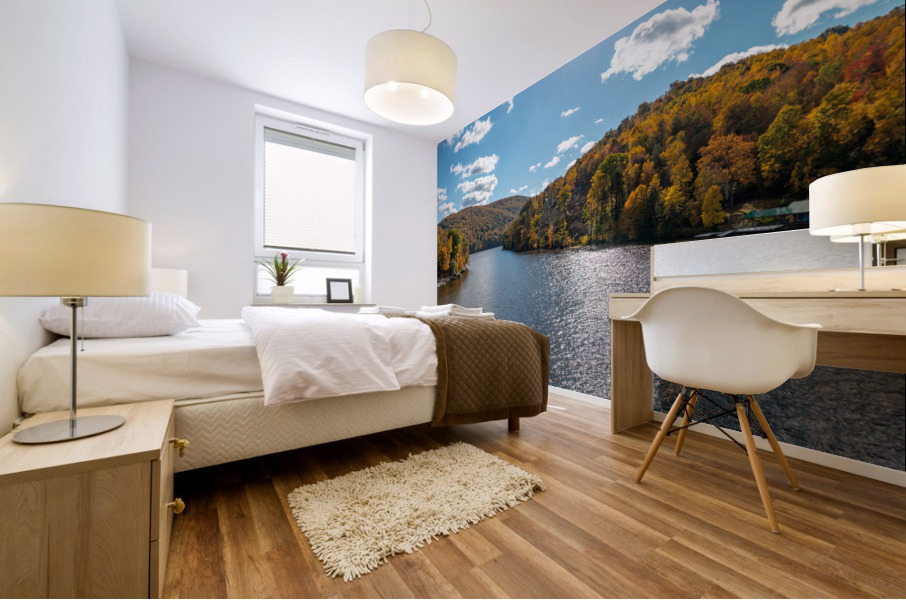 Panorama of the Cheat river entering the lake Mural print