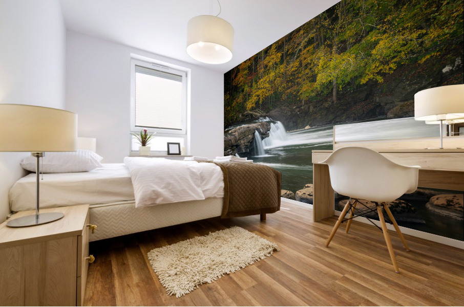 Cascades of the Valley Falls on a misty autumn day Mural print