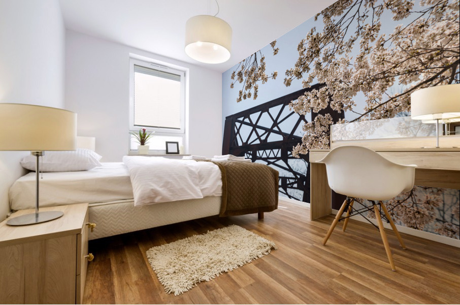 Spring blossoms by Steel girder bridge Morgantown Mural print