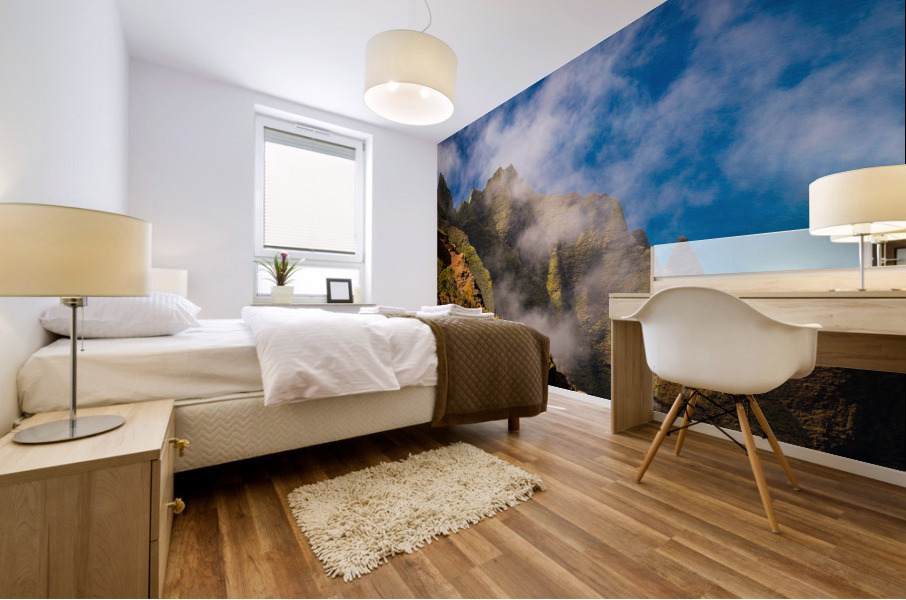 View of the fluted rocks of the Na Pali coastline Impression murale