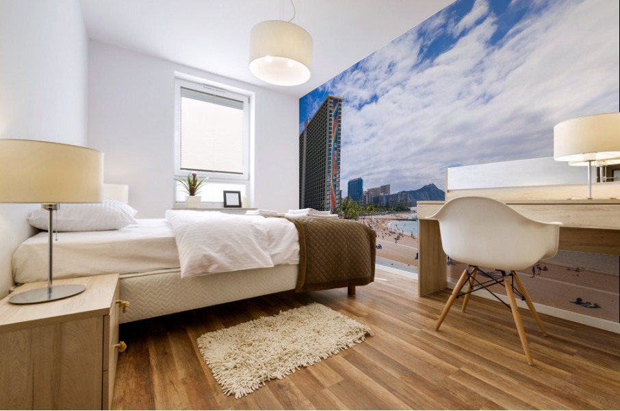 Hilton Hawaiian Village frames the shore in Waikiki Hawaii Mural print