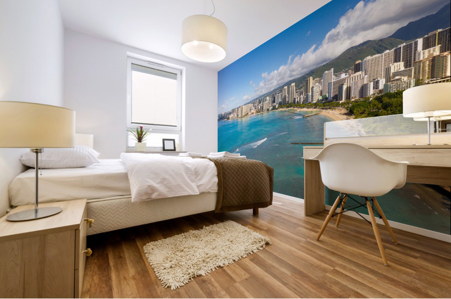 Aerial view of Waikiki looking towards Honolulu Impression murale