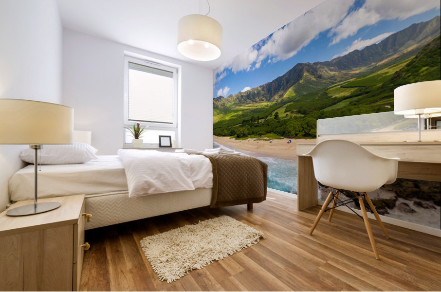 Makua beach and valley on west coast of Oahu Mural print