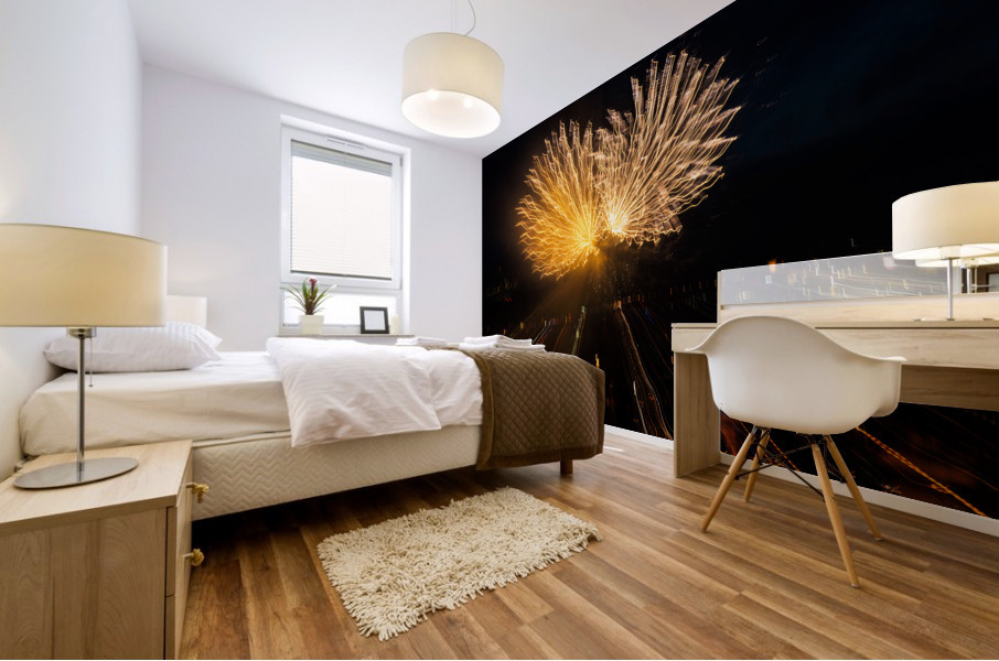 Abstract treatment of fireworks over Pittsburgh Mural print