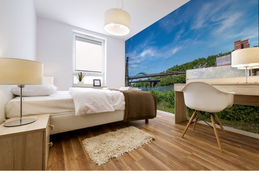 Suspension bridge over the Ohio river in Wheeling Impression murale