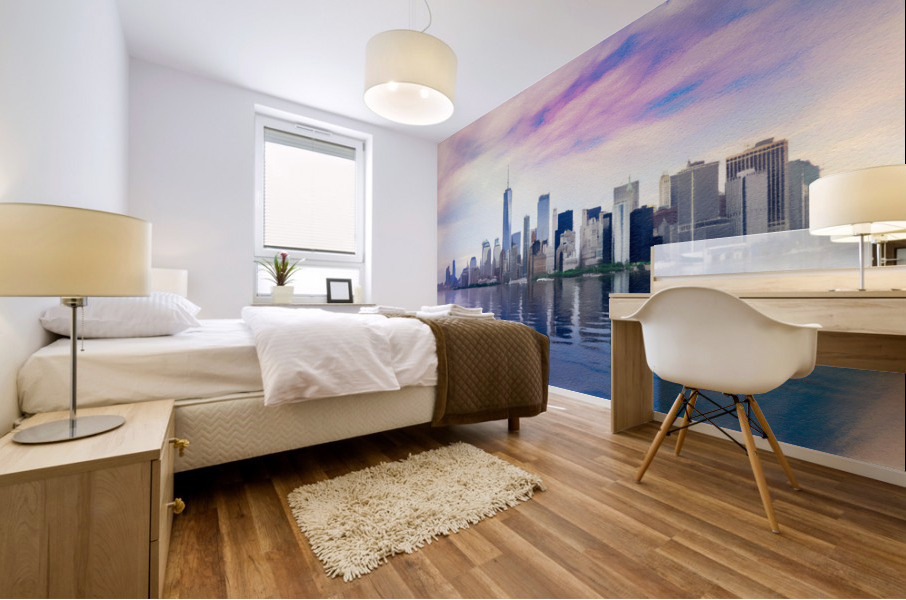 Pastel digital painting of panorama of Manhattan with calm water Mural print