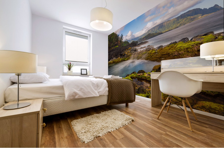 Long exposure image of the pool known as Queens Bath on  Kauai Mural print