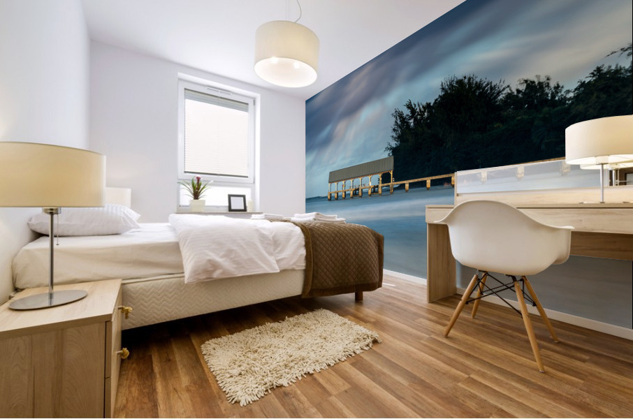 Dawn and sunrise at  Hanalei Bay on Kauai Hawaii Impression murale