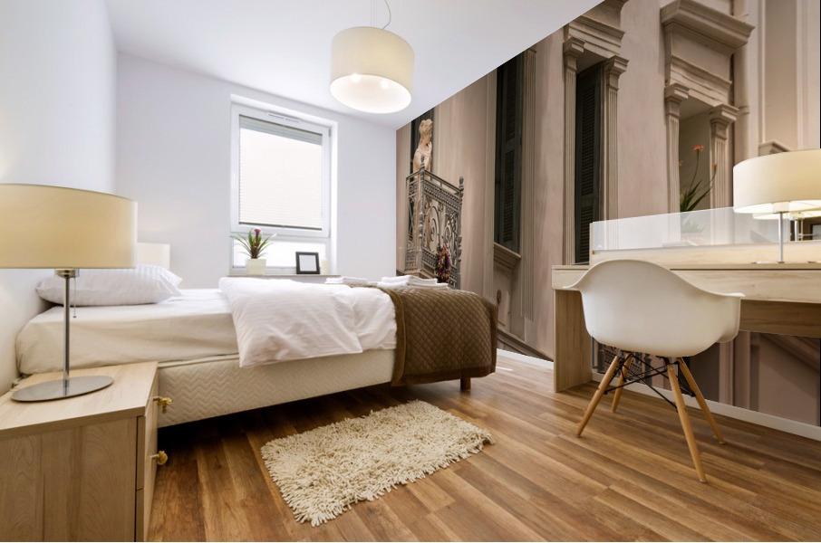 Statue on balcony in Plaka in Athens Mural print