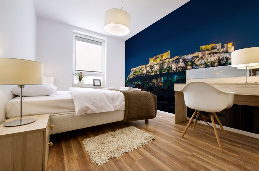 Acropolis hill rises above Athens apartments Mural print