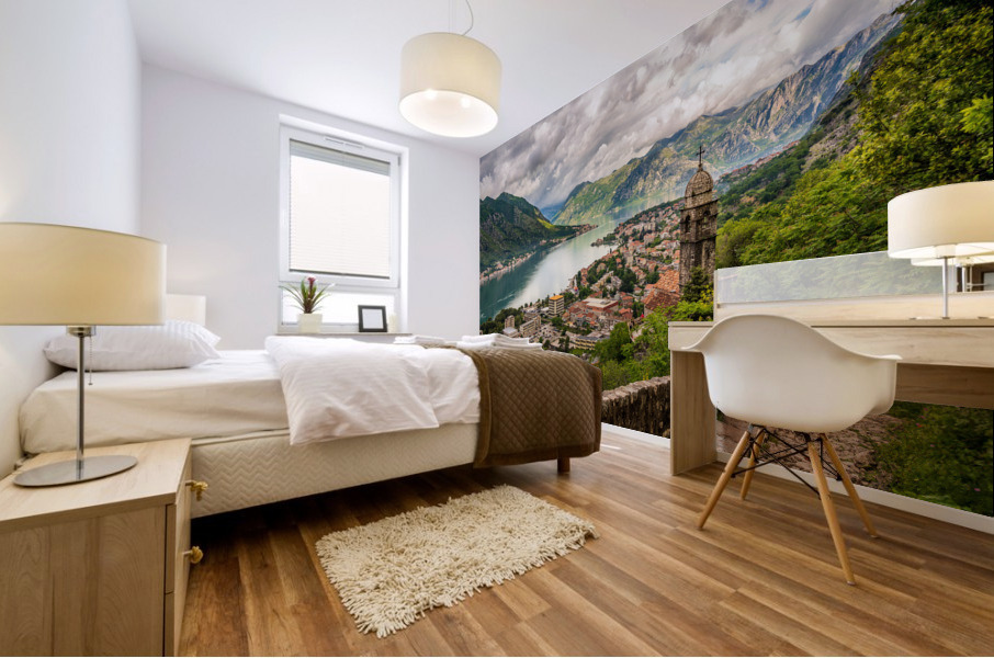 Steep path by church above Old town of Kotor Mural print