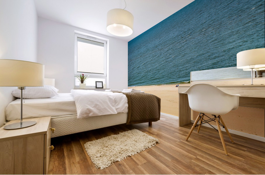 Single couple on wide beach at Cape May Point Mural print