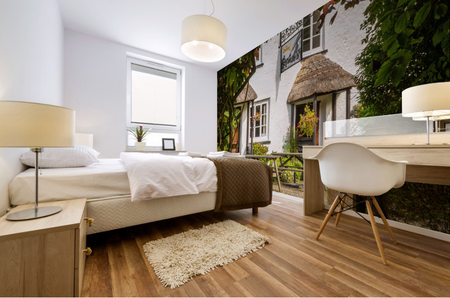 Thatched pub garden in Lustleigh in Devon Mural print