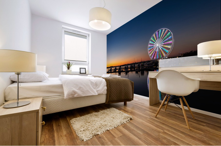 Ferris wheel at National Harbor at sunset Mural print