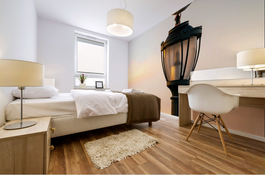 Seagull on a cast iron street lamp at dusk Mural print