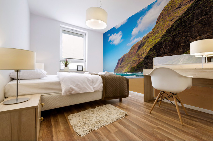 Empty sand and cliffs Polihale beach Mural print