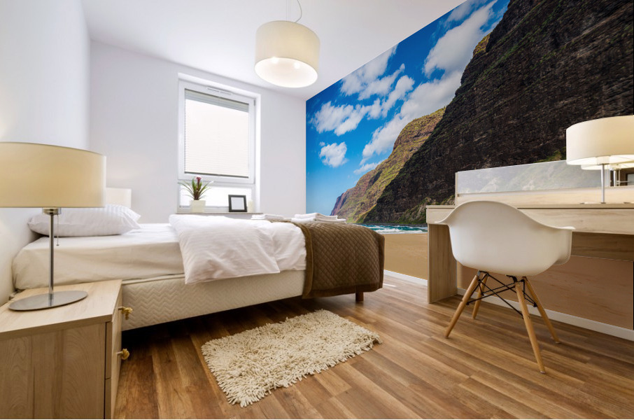 Empty sand and cliffs Polihale beach Mural print