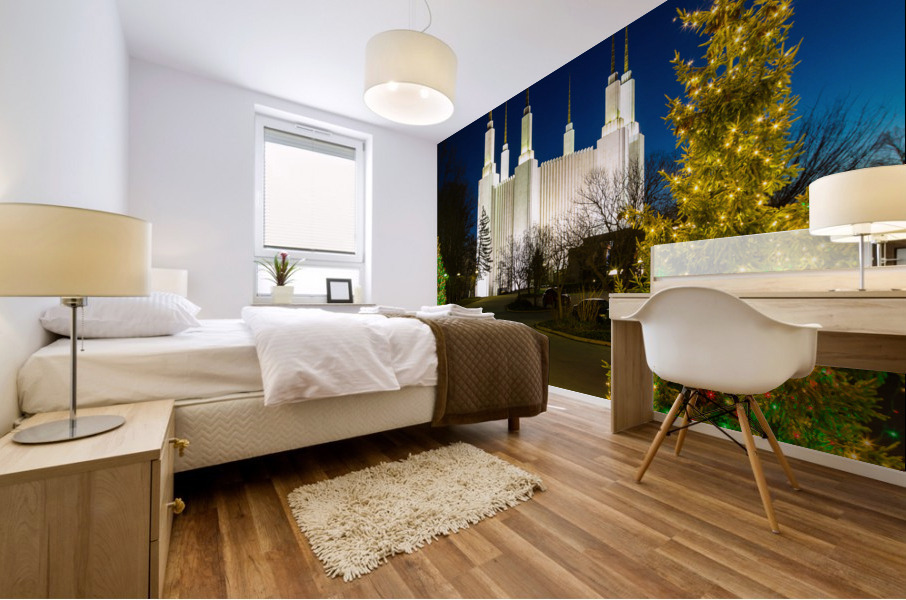Mormon temple in Washington DC with xmas lights Mural print