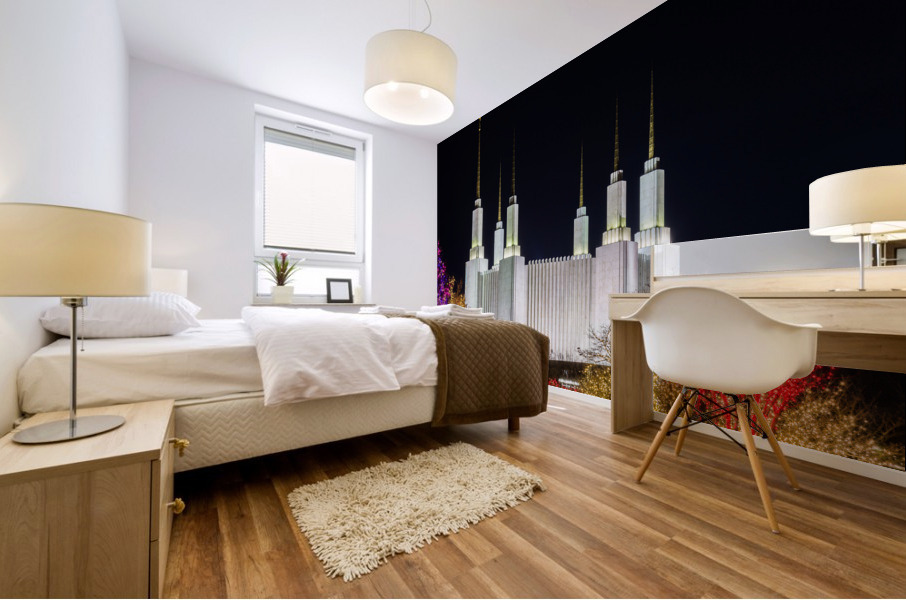 Mormon temple in Washington DC with xmas lights Mural print