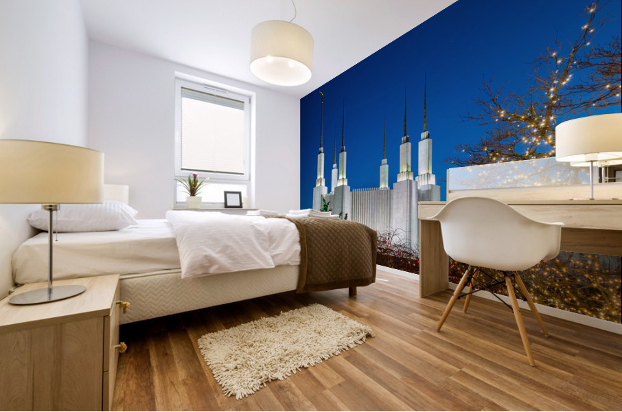 Mormon temple in Washington DC with xmas lights Mural print