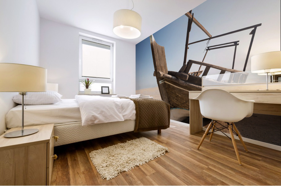 Fishermans boat or dhow on sand Mural print