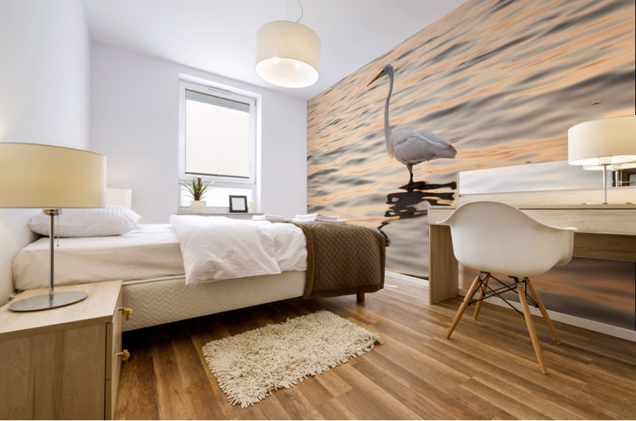 Great white egret in the sea off Tampa in Gulf Mural print