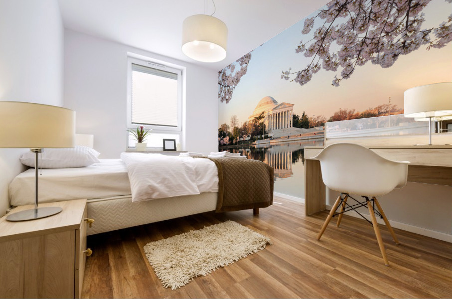 Wide Vista of Beautiful early cherry blossoms Jefferson Memorial Impression murale