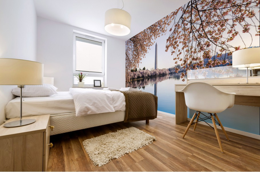 Washington Monument towers above blossoms Mural print