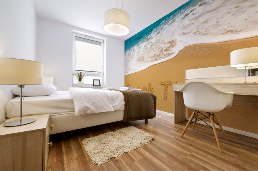Beach Time written in sand with sea surf Mural print