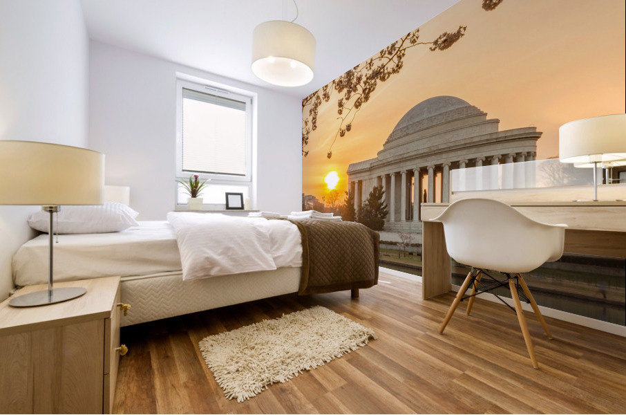 Sun rising by Cherry Blossoms and Jefferson Memorial Mural print