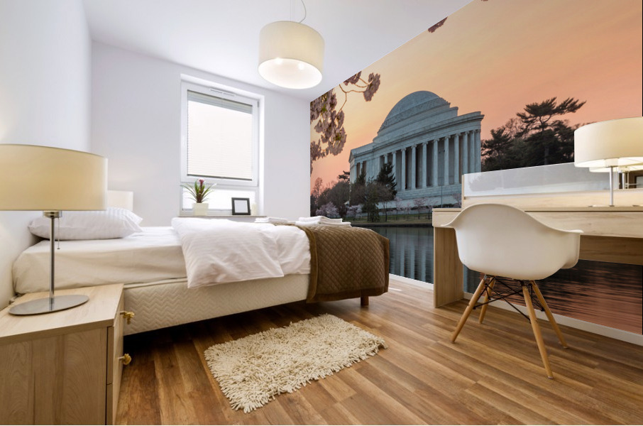 Cherry Blossom and Jefferson Memorial at sunrise Mural print