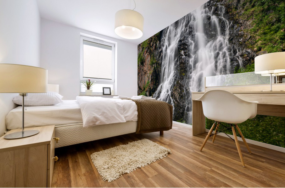 Dramatic waterfall of Horsetail Falls in Keystone Canyon Mural print