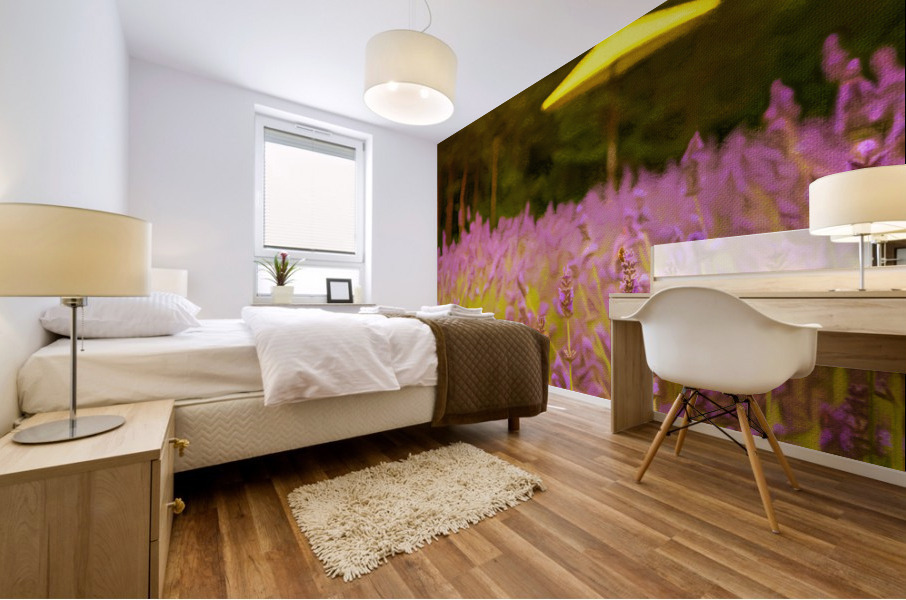 Pastel drawing of lavender plants in blossom Mural print