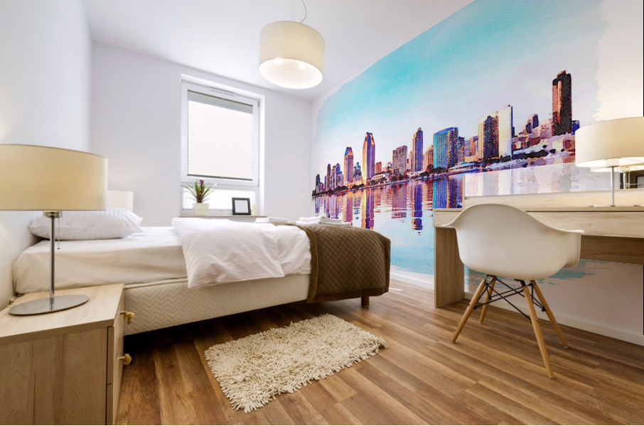 San Diego Skyline at sunset from Coronado Mural print