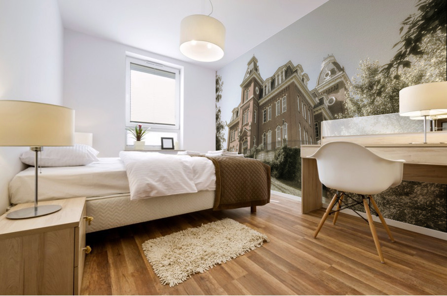 Sepia of Woodburn Hall at WVU in Morgantown Mural print