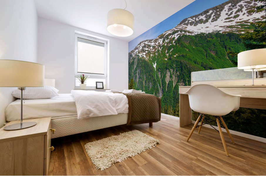 View from Mount Roberts toward Mt Juneau with waterfall in Alask Impression murale