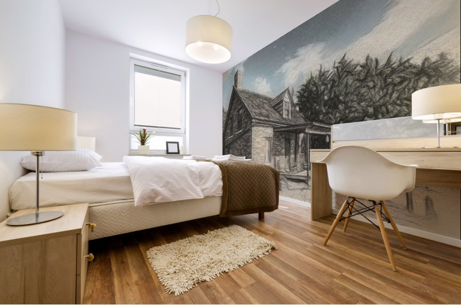 Charcoal drawing of Lighthouse keeper house Bill Baggs Impression murale