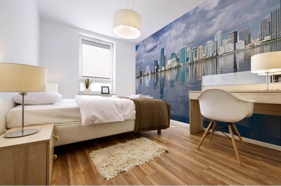 View of Miami Skyline with artificial reflection Mural print