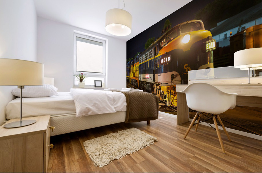 Diesel railroad engine at night Mural print