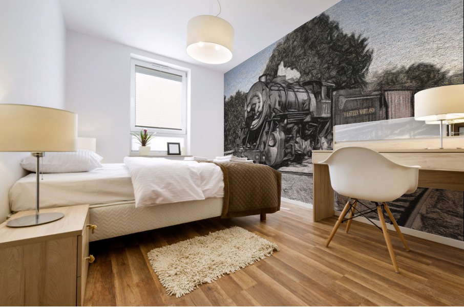 Charcoal WMSR Steam train in Frostburg Mural print