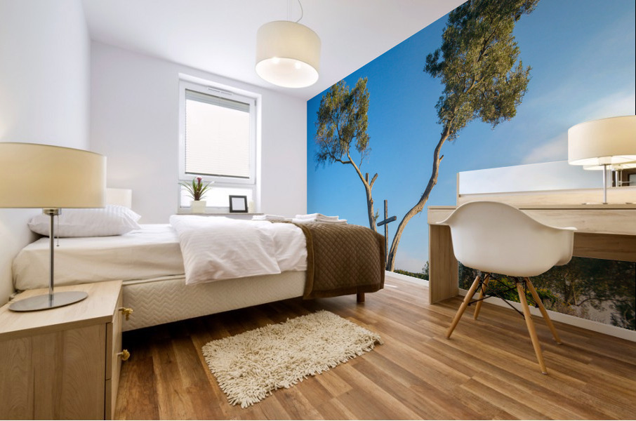 Serra Cross in Ventura California between trees Mural print