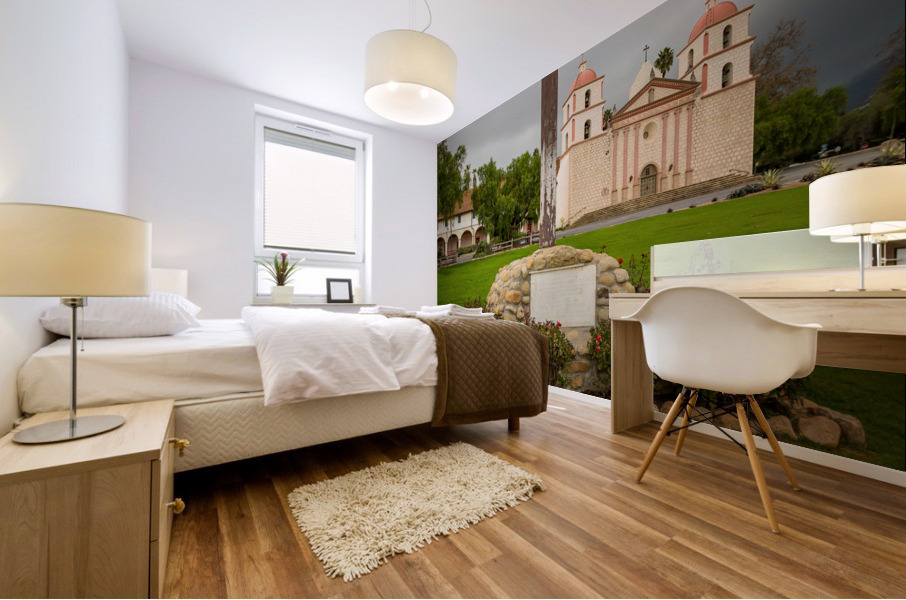 Cloudy stormy day at Santa Barbara Mission Mural print