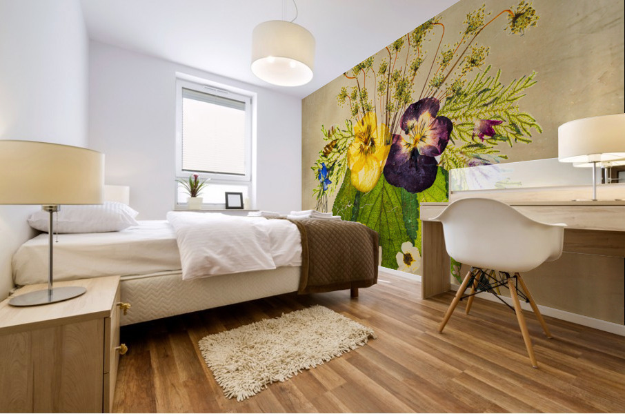 Arrangement of dried pressed flowers Mural print