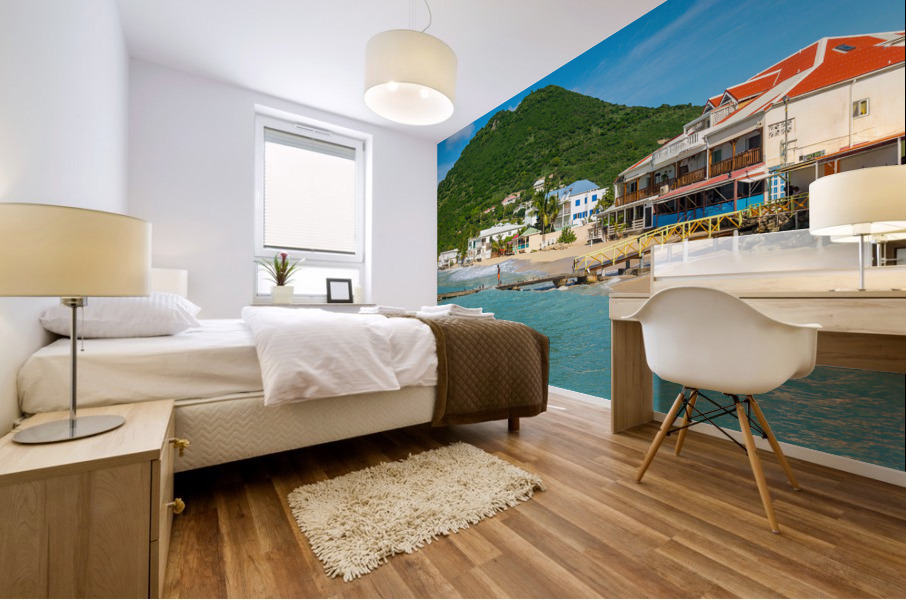 Beach at Grand Case in St Martin Caribbean Mural print